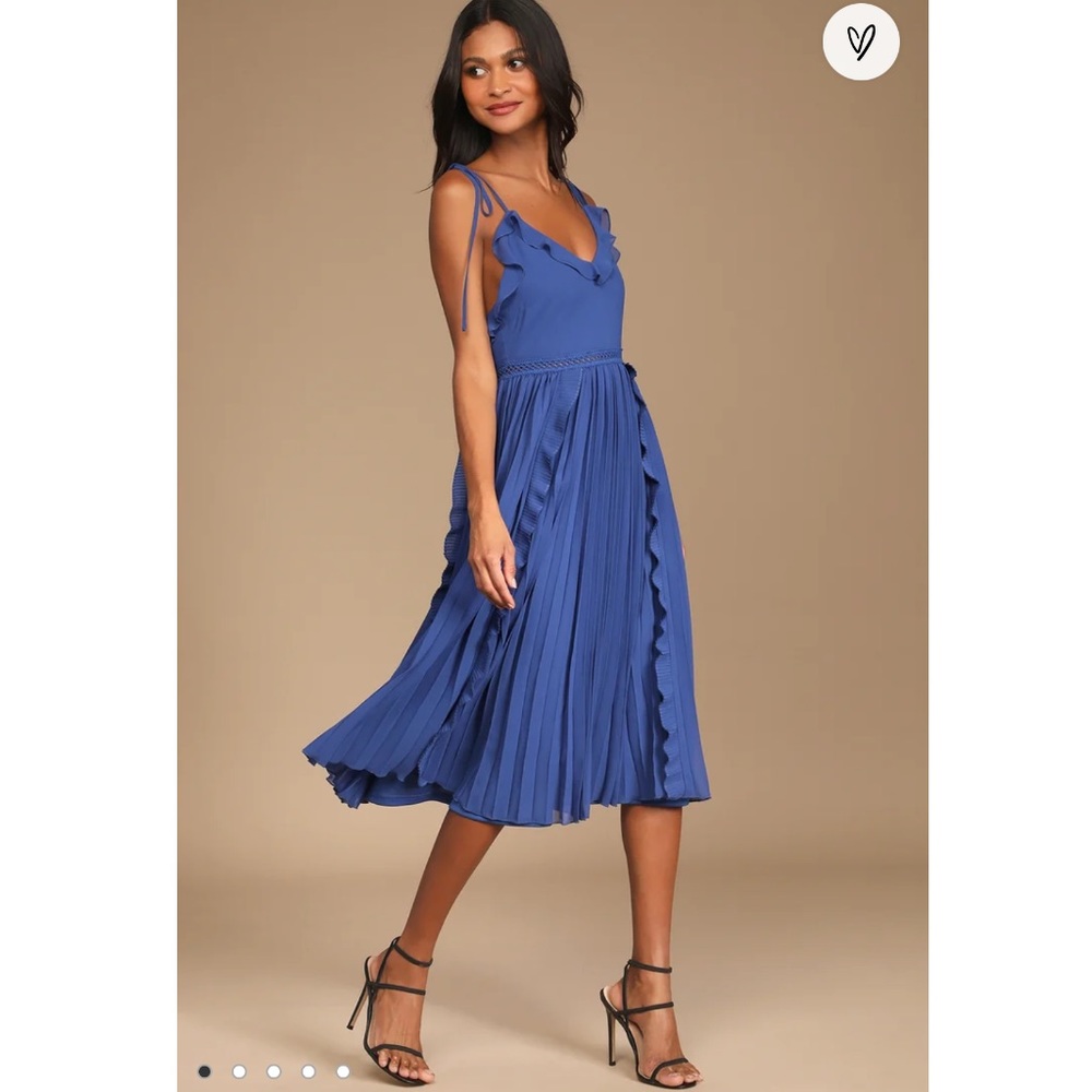 NWOT Never a Dull Moment Royal Blue Tie-Strap Pleated Midi Dress